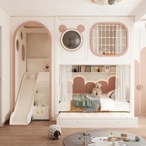 남녀공용 모던 원목 침대 테이블, 2 층 벙커침대, 상단 및 하단 이층 나무 침대