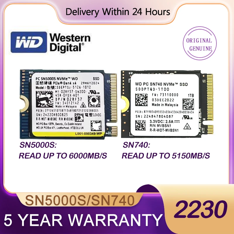 Western Digital WD SN740 SN5000S M.2 2230 SSD 2TB 1TB 256GB NVMe PCIe Gen4 x4 Microsoft Surface Pro X 노트북 3 스팀 데크용