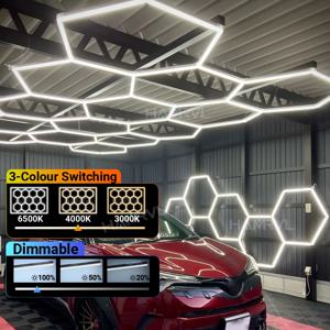 3000K-6000k 디밍 가능 육각형 LED 자연광 차고 조명 가정용 천장 대형 허니콤 램프 4S 자동차 이발소 작업장 체육관