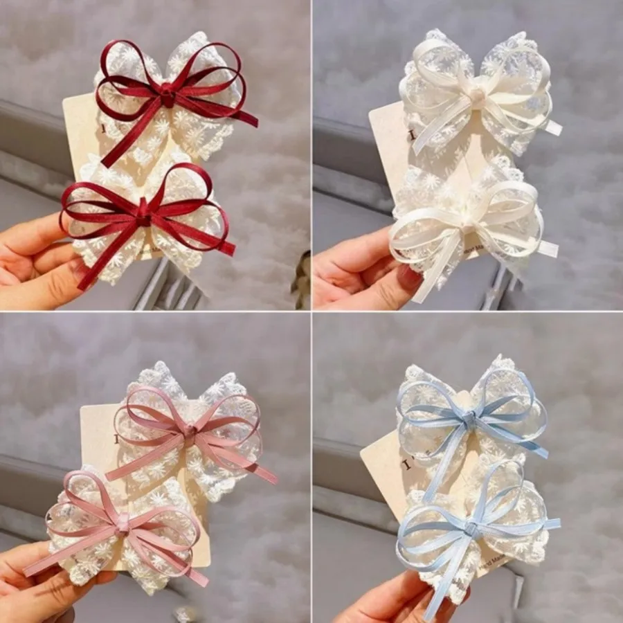 한국 스타일 레이스 리본 아동 헤어 액세서리, 여자아이 기질 레이스 헤어핀, 고급 수제 명품 헤어 클립