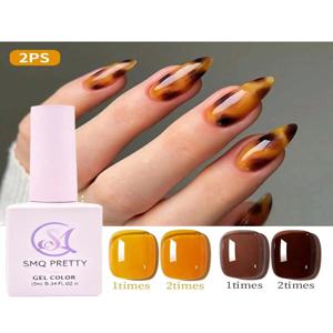 2PCS 15ml 투컬러 조합 세트, 브라운 옐로우 듀얼 컬러 네일 젤 키트