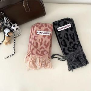레트로 레오파드 프린트 태슬 스카프 니트 울 미니 스카프 스파이시 걸 스타일 겨울 패션 액세서리 중국산