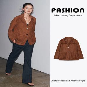 가을 신상 여성 벨벳 질감 루즈핏 수트 칼라 긴팔 재킷 에스닉 무대 의상 966050 707