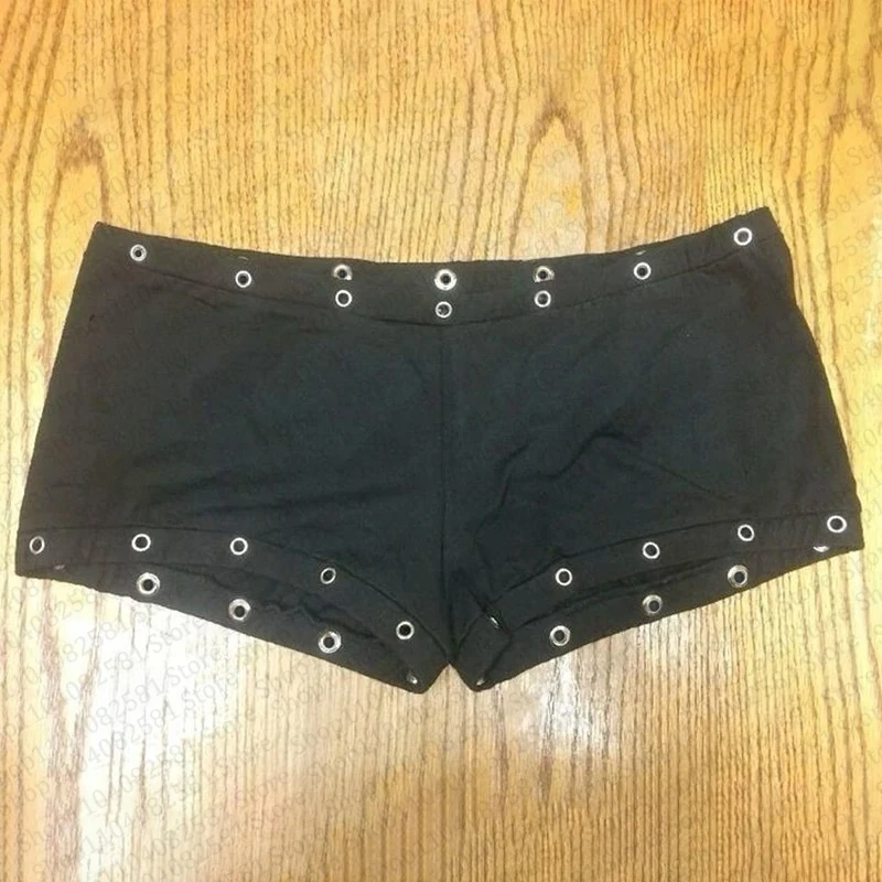 핫걸 그런지 패셔너블 Y2K 리벳 디자인 힙합 컷 숏팬츠 스트릿웨어 펑크 핫팬츠 유니크 레트로 팬츠 이모