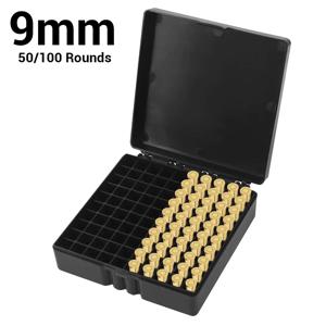 9mm 전술 탄약 상자 50/100 라운드 산탄 총 총알 쉘 홀더 상자 휴대용 소총 카트리지 보관 케이스 플립 탑 총알 수 있습니다