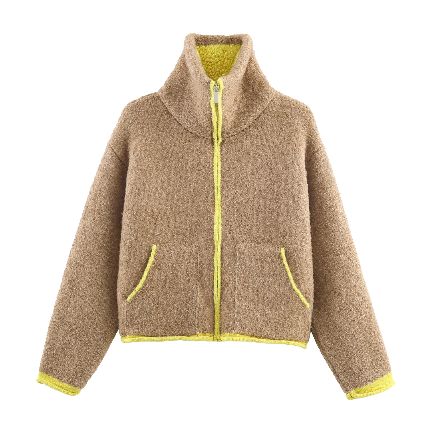 2025 겨울 신상품 여성용 레이지 스타일 루즈 배색 장식 레이어 니트 파일럿 재킷 코트