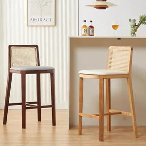 북유럽 라탄 우븐 솔리드 우드 바 의자, 라이트 럭셔리 카운터 스툴, 시니어 프론트 데스크, 하이 시트 아일랜드 하이 스툴