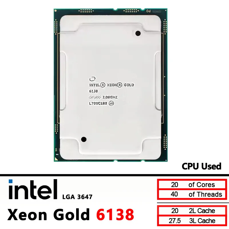 인텔 제온 골드 6138 중고 2.0GHz 27.5MB 스마트 캐시 20코어 40스레드 125W LGA3647 CPU 프로세서