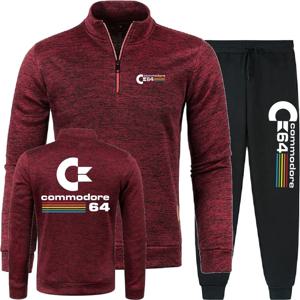청소년용 코모도어 64 남성용 2피스 세트 후디 바지 두 조각 세트 스웨트셔츠 반지퍼 소프트 플리스 터틀넥 스웨터 남성용