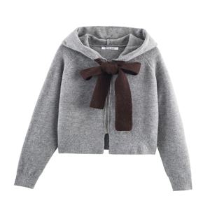 여성 니트 재킷 2025 여성 긴 소매 지퍼 후드 재킷 하이 스트리트 숏 코트 여성 가을 신상 아우터웨어