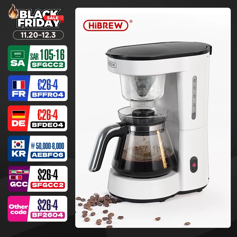 HiBREW 3 in 1 미국 드립 커피 기계 커피 위에 붓기 메이커 유리 찻주전자 뜨거운 차 메이커 750ML H12