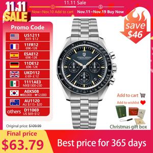 2025 새로운 PAGANI DESIGN CK2998 문 시계에 대한 찬사 남성용 레트로 럭셔리 쿼츠 시계 스테인레스 스틸 스포츠 크로노 그래프 맨