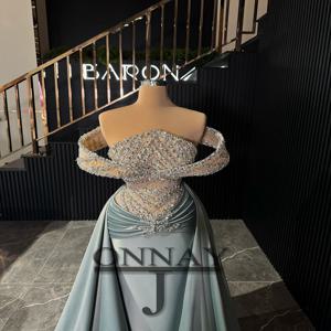 Customized Odd Shoulder Crystals Graduation Dresses Detachable Train Kuwait Dubai Robes De Soiree Bespoke Special Occasion