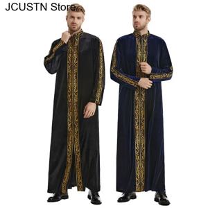 남성용 자수 스탠드 칼라 라마단 토브 무슬림 중동 남성용 긴 소매 라마다 로브 무슬림 결혼식 파티 의류