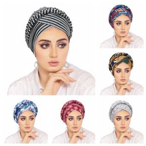 무슬림 여성용 헤드 스카프 트렌디 프린트 터번 보닛 히잡 캡 화이트 펄 이너 히잡 여성 무슬림 아랍 랩 터번