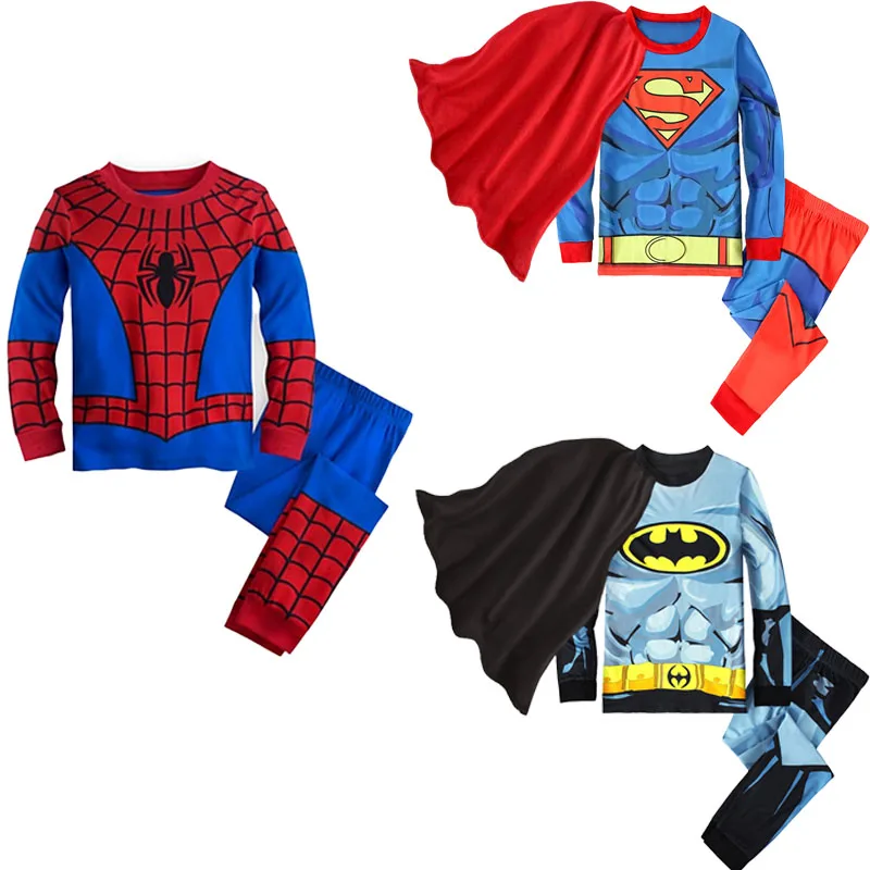 어린이 스파이더맨 파자마 세트 소년용 만화 슈퍼히어로 스파이더 코스프레 의상 긴 소매 소녀용 잠옷