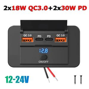 듀얼 PD 듀얼 QC3.0 USB C타입 고속 충전기 3.0, 스위치가 있는 고속 충전, 버스 12-24V 자동차 트럭 마린용 4 포트 전원 패널, 96W