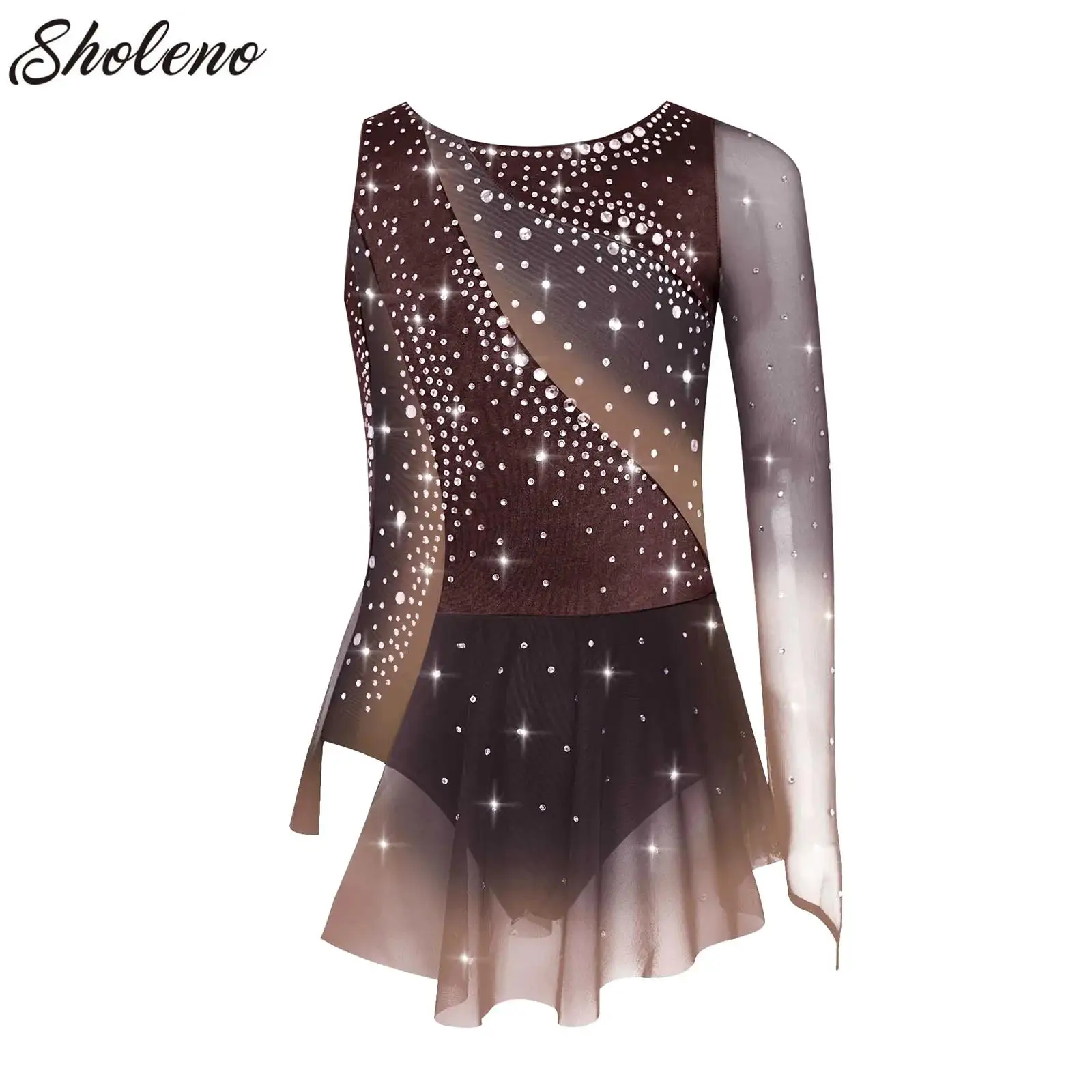 리듬 체조 스커트 레오타드 어린이를위한 소녀 민소매 라인 석 쉬어 피겨 스케이팅 발레 댄스 복장 경쟁