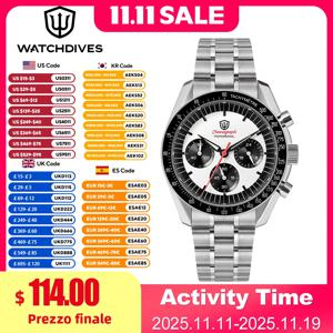 Watchdives WD1863 크로노그래프 시계 VK63 스윕 세컨드 기계식 쿼츠 무브먼트 버블 사파이어 100M 방수 빈티지 시계