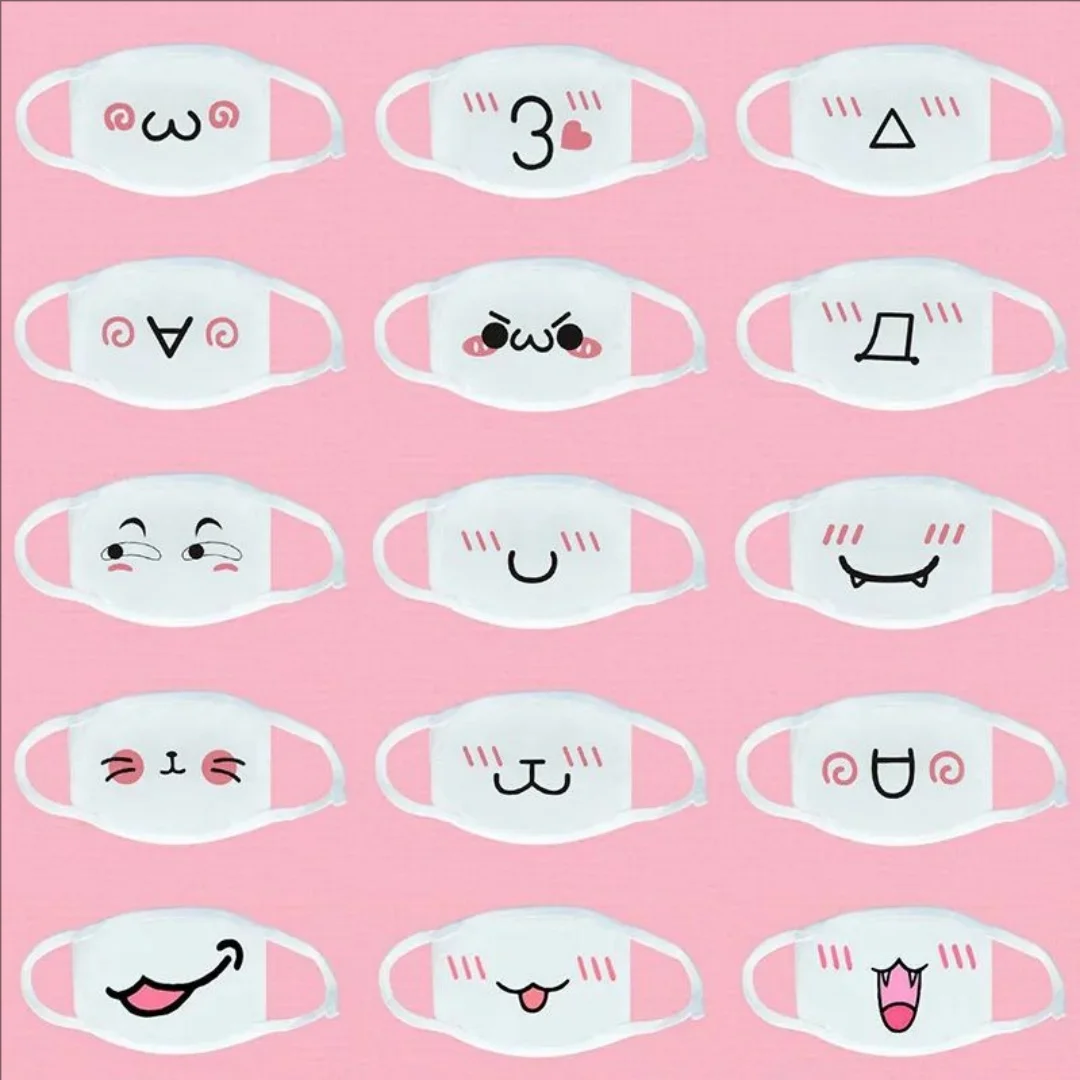 새로운 애니메이션 재미있고 귀여운 표정 마스크 면 화이트 먼지 마스크 코스프레 소품 만화 표정 입술 얼굴 마스크 다양한 모델