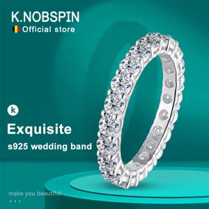 KNOBSPIN 3mm 라운드 Moissanite 반지 18K 화이트 골드 도금 925 스털링 실버 고급 보석 웨딩 약혼 반지 여성 남성을위한