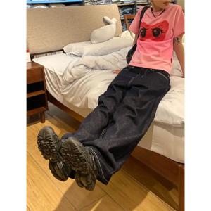 플러스 사이즈 미국식 자수 와이드 레그 청바지 여성용 빅사이즈 레트로 다용도 캐주얼 슬림핏 루즈 스트레이트 롱 팬츠