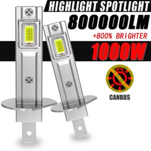 H1 LED 헤드라이트 전구 (자동차용 캔버스, 고출력 자동차 라이트, 800000LM, 1000W, 미니 사이즈, 포커스 자동차 헤드램프, 안개등, 12V 24V)