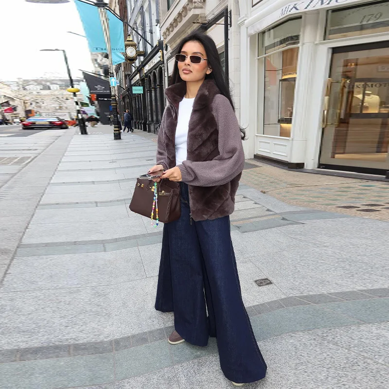 우아하고 트렌디한 퍼 니트 코트 가을 여성용 럭셔리 재킷 빈티지 모던 캐주얼 시크 스타일리시 다용도 파티 여성 스트리트웨어