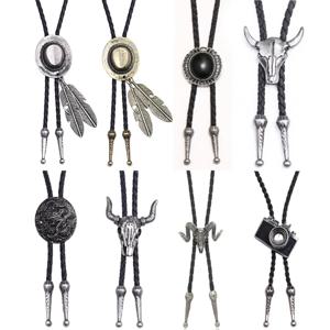 빈티지 카우보이 재즈 모자 합금 남성 볼로 타이 남녀 가죽 로프 롱 목걸이 스웨터 체인 셔츠 볼로 타이 남성 액세서리