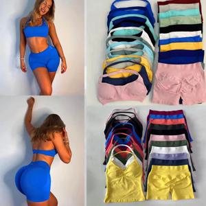 2피스 세트 요가 레깅스 세트 여성 백리스 탱크탑 하이웨이스트 스크런치 짐 슈트 피트니스 의류