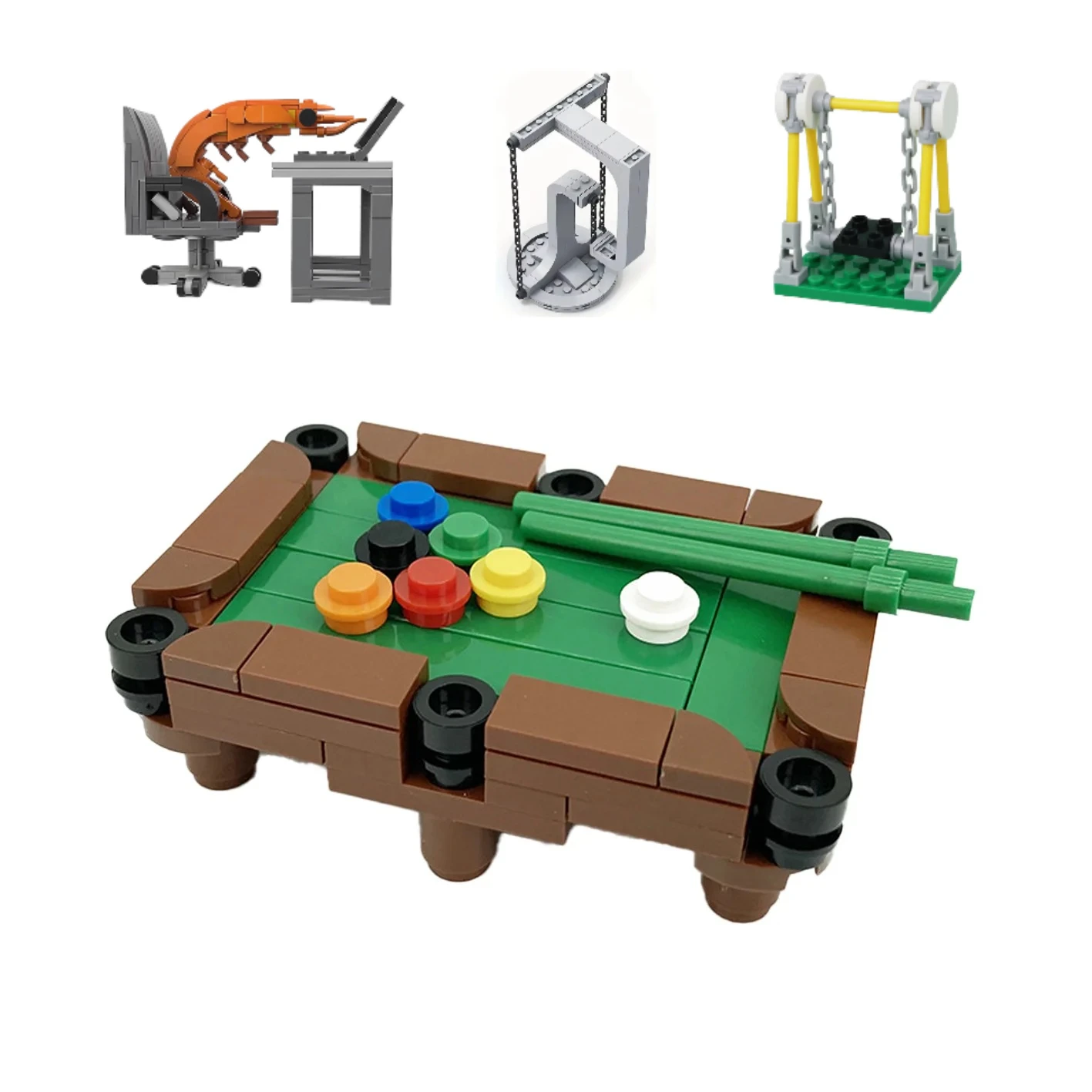 DIY 창의적인 소형 MOC 블록, 테이블 장식 컴퓨터 새우 균형 프레임 당구 스윙 및 축제 선물