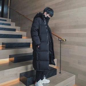 남성용 롱 후드 다운 재킷 한국 스타일 슬림 핏 겨울 코트 학생용 두꺼운 패딩 및 따뜻함