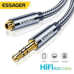 Essager 헤드폰 연장 케이블 잭 3.5mm 오디오 Aux 케이블 이어폰 어댑터 용 3.5mm 여성용 분배기 스피커 연장 코드