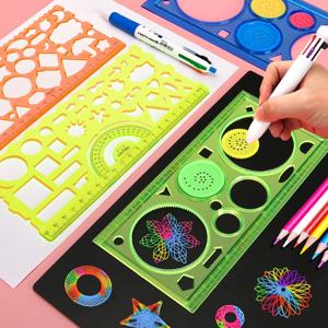 기하학 Spirograph 드로잉 스텐실 세트 그림 템플릿 미술 공예 크리 에이 티브 키즈 교육 장난감 다양한 꽃 눈금자