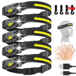 USB 충전식 LED 센서 전조등 COB 헤드 라이트 헤드 토치 작업 조명 낚시 캠핑 랜턴에 대한 방수 전조등