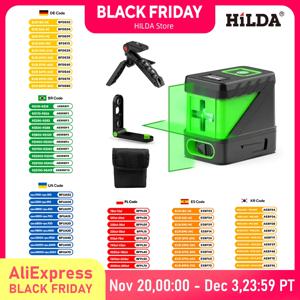 HILDA 2 라인 레이저 레벨 셀프 레벨링 녹색 빔 레이저 수평 수직 크로스 라인 미니 레이저 레벨