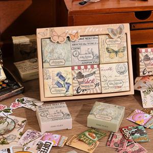 300 시트 빈티지 나비 꽃 Washi 스크랩북 스티커 세트 6 가지 스타일 미니 상자 DIY 콜라주 소재 스티커