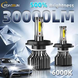 차량용 LED 헤드라이트, 밝은 6500K 화이트, 플러그 앤 플레이 사일런트 선풍기, 30000LM, 200W, H1, H7, H11, 9005, 9006, H4, 9004, 9007, H13, 2 팩