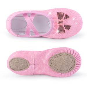 여아 발레 슈즈 스플릿 솔 글리터 스파클리 보우 플랫 댄스 슈즈(유아/아동용)