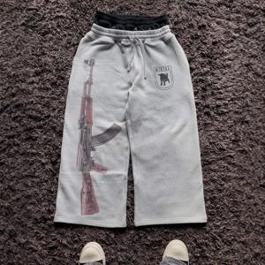 2025 새로운 유럽과 미국의 국경 Y2K 하라주쿠 느슨한 더블 허리 자수 거리 커플 바지