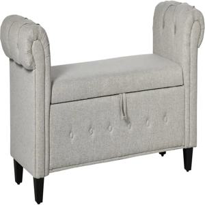 침실용 접이식 팔걸이와 나무 다리, 접이식 뚜껑이 있는 리넨 수납 스툴