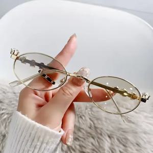 여성을위한 럭셔리 다이아몬드 금속 타원형 프레임 선글라스 작은 프레임 타원형 태양 안경 UV400 빈티지 야외 안경 고글