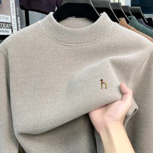 고품질 벨벳 보온 스웨터 남성 가을 겨울 신상 오리지널 브랜드 강아지 자수 디자인 한국판 청년 캐주얼 라운드 니트