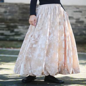 TIYIHAILEY-여성용 벨벳 벨벳 스커트 롱 맥시 A라인 신축성 있는 허리 겨울 블랙 그레이 카키 중국 스타일 타이다이 잉크 워시