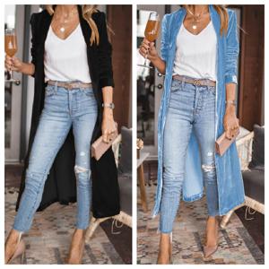 여성용 솔리드 컬러 코트 재킷, 부드러운 통기성 플란넬 카디건, 중간 종아리 길이, 부드러운 오픈 스티치 맥시 코트, 여성 의류