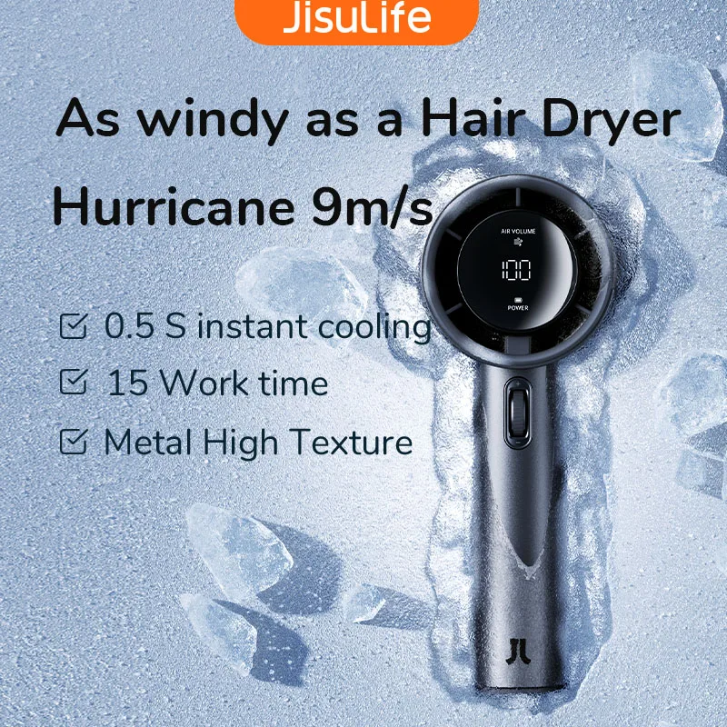 JISULIFE 미니 초강력 풍력 소형 선풍기, 5000mAh 배터리 충전식, 100가지 풍속,  LED 디지털 디스플레이, 여행, 캠핑, 야외사용
