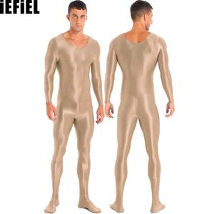 남성용 부드러운 긴 소매 바디스타킹 속옷, 단색 라운드넥 바디수트, 팬티스타킹 나이트웨어, 요가 스포츠 피트니스 타이츠