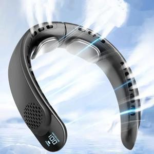 쿼드 코어 USB 넥 선풍기 터빈 Vaneless 디자인, 간편한 제어 및 휴대, 야외 휴대용 여름 선물, 2024 신제품