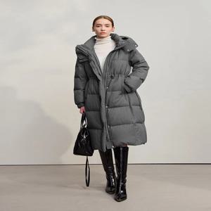 AMII 다운 재킷 2025 겨울 신상 캐주얼 따뜻한 단색 후드 스트레이트 롱 다운 코트 지퍼 긴 소매 여성용 상의 12544149