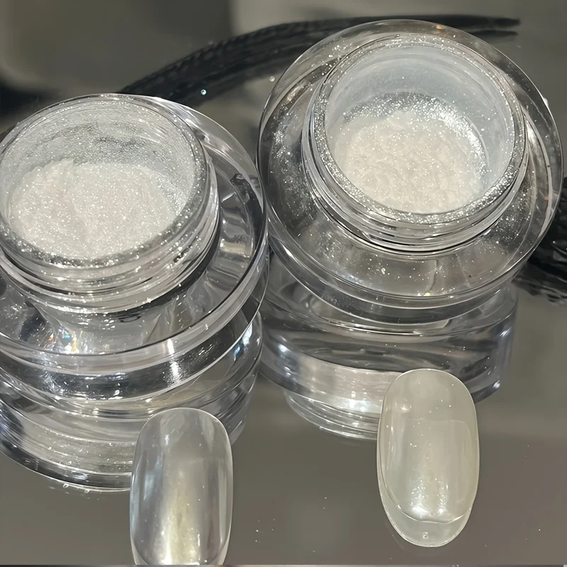 화이트 펄 크롬 네일 파우더 - 글레이즈드 도넛 효과, 직사각형, 방부제 없는 미러 문라이트 파우더, 네일에 적합